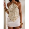 image:imageMakeMeChic Womens Sequin Halter Tops Sparkly Backless Sexy Cute Summer Camisole TopApricot a