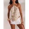 image:imageMakeMeChic Womens Sequin Halter Tops Sparkly Backless Sexy Cute Summer Camisole TopApricot a
