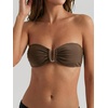 image:imageMakeMeChic Womens Strapless Bandeau Bikini Tops Tie Back Ruched Bathing Suit Summer TopsBrown