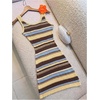 image:imageMakeMeChic Womens Striped Summer Beach Dress Sweater Mini Dresses Cover Up Vacation OutfitsBrown Yellow