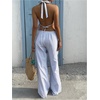 image:imageMakeMeChic Womens Summer 2 Piece Sets Backless Halter Tank Top Wide Leg Linen Pants Set Vacation OutfitsBlue