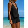image:imageMakeMeChic Womens Summer 2 Piece Sets Knit Tank Tops Mini Shorts Set Beach Cover Ups Vacation OutfitsBlack
