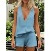 image:imageMakeMeChic Womens Summer 2 Piece Sets Knit Tank Tops Mini Shorts Set Beach Cover Ups Vacation OutfitsBlue
