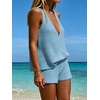image:imageMakeMeChic Womens Summer 2 Piece Sets Knit Tank Tops Mini Shorts Set Beach Cover Ups Vacation OutfitsBlue