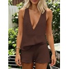 image:imageMakeMeChic Womens Summer 2 Piece Sets Knit Tank Tops Mini Shorts Set Beach Cover Ups Vacation OutfitsCoffee Brown
