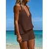 image:imageMakeMeChic Womens Summer 2 Piece Sets Knit Tank Tops Mini Shorts Set Beach Cover Ups Vacation OutfitsCoffee Brown
