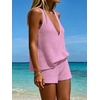 image:imageMakeMeChic Womens Summer 2 Piece Sets Knit Tank Tops Mini Shorts Set Beach Cover Ups Vacation OutfitsPink