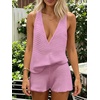 image:imageMakeMeChic Womens Summer 2 Piece Sets Knit Tank Tops Mini Shorts Set Beach Cover Ups Vacation OutfitsPink
