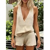 image:imageMakeMeChic Womens Summer 2 Piece Sets Knit Tank Tops Mini Shorts Set Beach Cover Ups Vacation OutfitsWhite