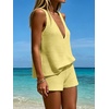 image:imageMakeMeChic Womens Summer 2 Piece Sets Knit Tank Tops Mini Shorts Set Beach Cover Ups Vacation OutfitsYellow