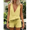 image:imageMakeMeChic Womens Summer 2 Piece Sets Knit Tank Tops Mini Shorts Set Beach Cover Ups Vacation OutfitsYellow