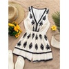image:imageMakeMeChic Womens Summer Boho Short Rompers Floral Deep V Neck Sleeveless Wide Leg One Piece JumpsuitBlack and White