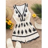 image:imageMakeMeChic Womens Summer Boho Short Rompers Floral Deep V Neck Sleeveless Wide Leg One Piece JumpsuitBlack and White