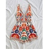 image:imageMakeMeChic Womens Summer Boho Short Rompers Floral Deep V Neck Sleeveless Wide Leg One Piece JumpsuitMulticolor