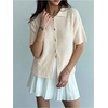 image:imageMakeMeChic Womens Summer Half Sleeve Collared Cardigan Button Down Short Sleeve Knitted SweaterBeige
