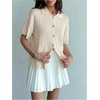 image:imageMakeMeChic Womens Summer Half Sleeve Collared Cardigan Button Down Short Sleeve Knitted SweaterBeige