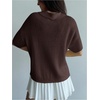 image:imageMakeMeChic Womens Summer Half Sleeve Collared Cardigan Button Down Short Sleeve Knitted SweaterCoffee Brown