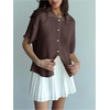 image:imageMakeMeChic Womens Summer Half Sleeve Collared Cardigan Button Down Short Sleeve Knitted SweaterCoffee Brown