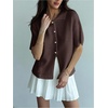 image:imageMakeMeChic Womens Summer Half Sleeve Collared Cardigan Button Down Short Sleeve Knitted SweaterCoffee Brown
