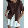 image:imageMakeMeChic Womens Summer Half Sleeve Collared Cardigan Button Down Short Sleeve Knitted SweaterCoffee Brown