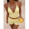 image:imageMakeMeChic Womens Summer Halter Tankini Swimsuit Beaded Backless Modest Two Piece Bathing SuitsYellow