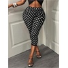 image:imageMakeMeChic Womens Summer Polka Dots Capri Pants Elastic High Waisted Knee Length Yoga LeggingsBlack and White