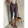 image:imageMakeMeChic Womens Summer Polka Dots Capri Pants Elastic High Waisted Knee Length Yoga LeggingsBrown