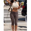 image:imageMakeMeChic Womens Summer Polka Dots Capri Pants Elastic High Waisted Knee Length Yoga LeggingsBrown