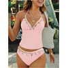 image:imageMakeMeChic Womens Tankini Swimsuits Y2K Cute Tankini Halter Triangle Tie Backless Beach Bathing SuitsPink