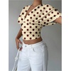 image:imageMakeMeChic Womens Y2k Crop Tops Deep V Neck Dolman Sleeve Tops Summer Blouse Going Out TopsYellow Polka Dots