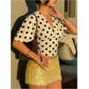 image:imageMakeMeChic Womens Y2k Crop Tops Deep V Neck Dolman Sleeve Tops Summer Blouse Going Out TopsYellow Polka Dots