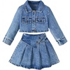 image:imageMakeMeChic Toddler Baby Girl 2 Piece Cute Outfits Long Sleeve Collared Denim Jacket and Pleated A Line Jean Skirt SetsMedium Blue