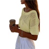 image:imageMakeMeChic Womens Crochet Crop Cover Up Sweater Hollow Out Short Sleeve Lightweight Pullover Summer TopsYellow