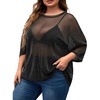 image:imageMakeMeChic Womens Plus Size Concert Outfits Fishnet Tops Black Rhinestone Mesh Short Sleeve Festival TopsB Black