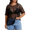 image:imageMakeMeChic Womens Plus Size Concert Outfits Fishnet Tops Black Rhinestone Mesh Short Sleeve Festival TopsBlack Fishnet