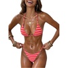 image:imageMakeMeChic Womens Striped Triangle Thong Micro Bikini Sets Halter Swimsuits Bathing SuitOrange Hot Pink