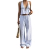image:imageMakeMeChic Womens Summer 2 Piece Sets Backless Halter Tank Top Wide Leg Linen Pants Set Vacation OutfitsBlue