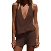 image:imageMakeMeChic Womens Summer 2 Piece Sets Knit Tank Tops Mini Shorts Set Beach Cover Ups Vacation OutfitsCoffee Brown