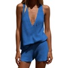 image:imageMakeMeChic Womens Summer 2 Piece Sets Knit Tank Tops Mini Shorts Set Beach Cover Ups Vacation OutfitsDark Blue