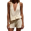 image:imageMakeMeChic Womens Summer 2 Piece Sets Knit Tank Tops Mini Shorts Set Beach Cover Ups Vacation OutfitsWhite