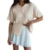 image:imageMakeMeChic Womens Summer Half Sleeve Collared Cardigan Button Down Short Sleeve Knitted SweaterBeige