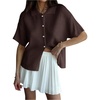 image:imageMakeMeChic Womens Summer Half Sleeve Collared Cardigan Button Down Short Sleeve Knitted SweaterCoffee Brown