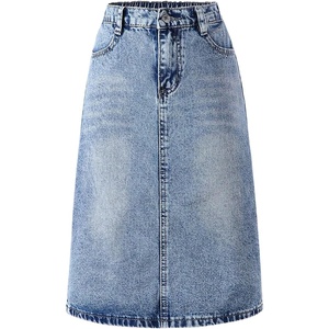 image:imageMakeMeChic Girls Jean Skirt Elastic High Waisted Y2k Summer Cute Denim Midi Skirts with PocketBronze