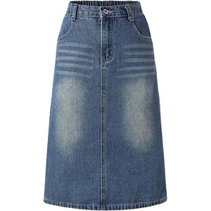 image:imageMakeMeChic Girls Jean Skirt Elastic High Waisted Y2k Summer Cute Denim Midi Skirts with PocketDark Blue
