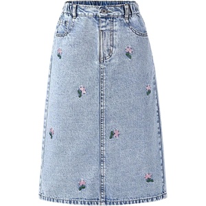 image:imageMakeMeChic Girls Jean Skirt Elastic High Waisted Y2k Summer Cute Denim Midi Skirts with PocketFlower Print