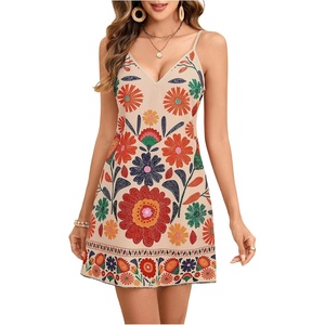 image:imageMakeMeChic Womens Boho Tropical Dress Summer Vacation Spaghetti Strap Sleeveless Floral Beach Short DressesMulticolor a