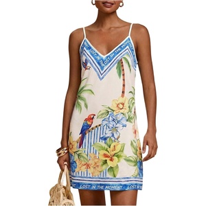 image:imageMakeMeChic Womens Boho Tropical Dress Summer Vacation Spaghetti Strap Sleeveless Floral Beach Short DressesWhite