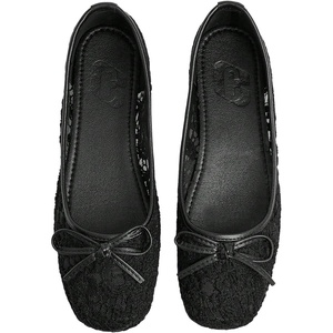 image:imageMakeMeChic Womens Bow Knot Polka Dots Ballet Flat Lace Mesh Beaded Closed Toe Summer Wedding ShoesBlack Lace