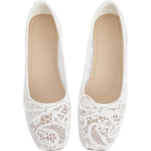 image:imageMakeMeChic Womens Bow Knot Polka Dots Ballet Flat Lace Mesh Beaded Closed Toe Summer Wedding ShoesPure White