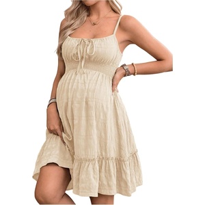 image:imageMakeMeChic Womens Maternity Mini Dress Summer A Line Ruffle Layered Shirred Pregnancy Slip SundressApricot